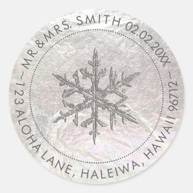 Sticker Rond PixDezines FAUX FOIL, SNOWFLAKE/PLATINUM (Devant)