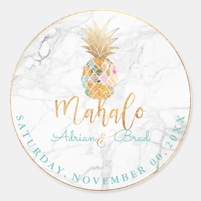 Sticker Rond PixDezines Faux Gold Ananas/Marbre (Devant)