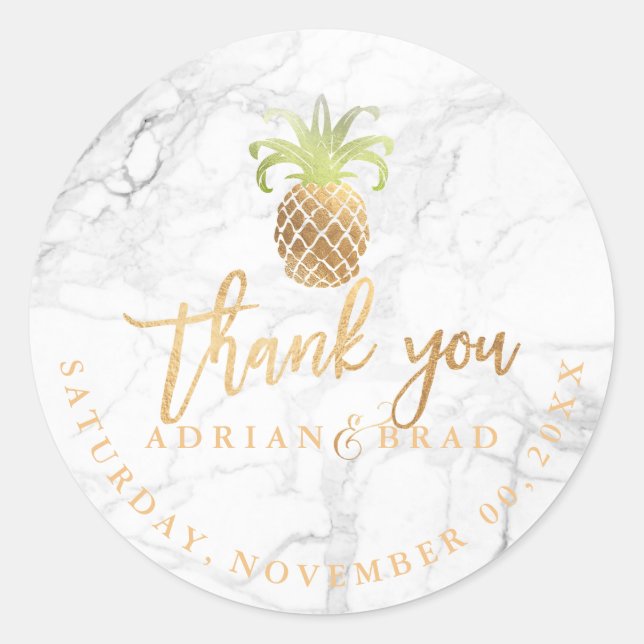 Sticker Rond PixDezines Faux Gold Ananas/Marbre (Devant)