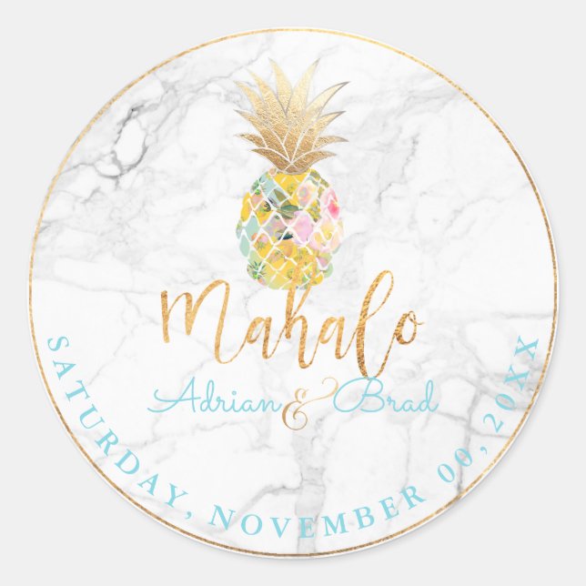 Sticker Rond PixDezines Faux Gold Ananas/Marbre (Devant)