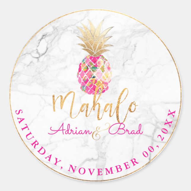 Sticker Rond PixDezines Faux Gold Ananas/rose/marbre chaud (Devant)