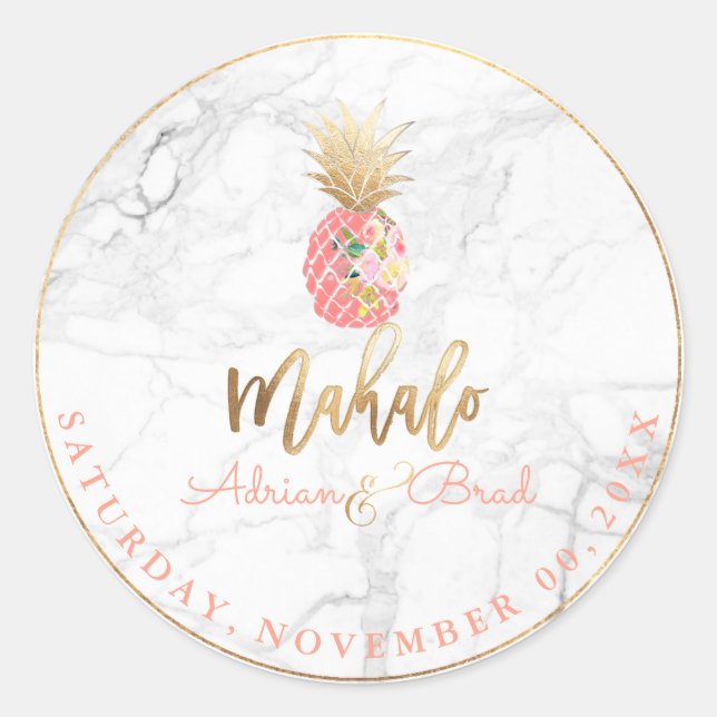 Sticker Rond PixDezines Faux Gold Ananas/Vierge Orange/Marbre (Devant)