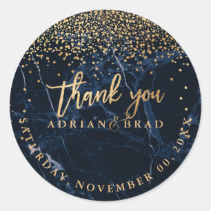 Sticker Rond PixDezines Faux Gold Confetti/Marbre Bleu