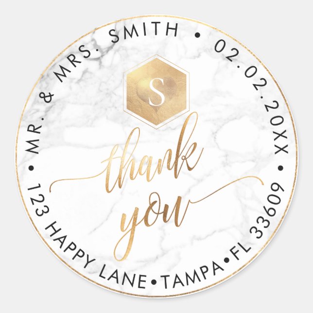 Sticker Rond PixDezines FAUX OR HONEYCOMB, MERCI MONOGRAM (Devant)