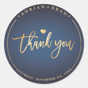 Sticker Rond PixDezines Faux Or Merci+Navy Blue
