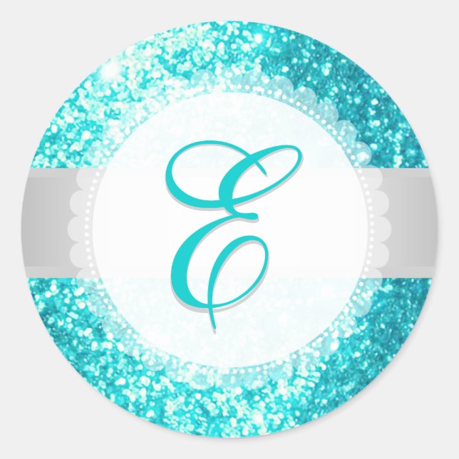 Sticker Rond PixDezines FAUX PARTIES SCINTILLANT MONOGRAM | AQU (Devant)