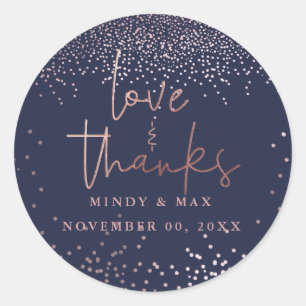 Sticker Rond PixDezines FAUX ROSE GOLD CONFETTI LOVE+THANKS