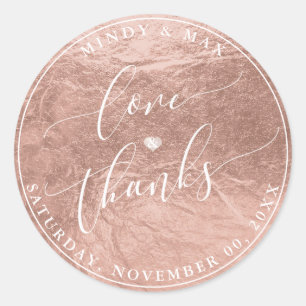 Sticker Rond PixDezines FAUX ROSE GOLD FOIl LOVE+THANKS