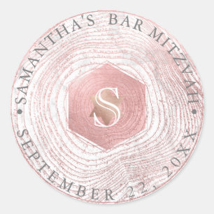 Sticker Rond PixDezines Faux Rose Gold Tree Rings Mitzvah