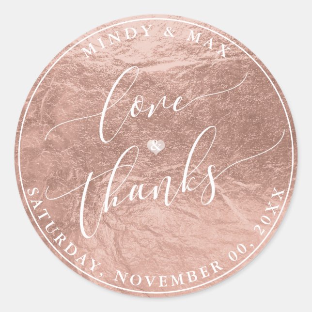 Sticker Rond PixDezines FAUX ROSE OR FOIl LOVE+MERCI (Devant)