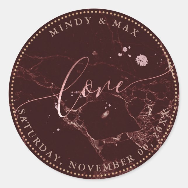 Sticker Rond PixDezines FAUX ROSE OR LOVE MASALA RED MARBLE (Devant)