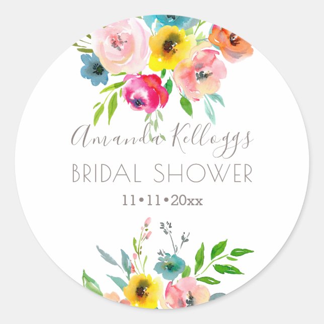 Sticker Rond PixDezines Fête des mariées Aquarelle Peonies d'ét (Devant)
