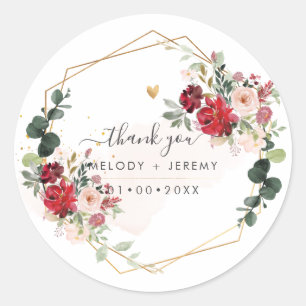Sticker Rond PixDezines Fleurs H2 élégantes Rouge n Blush
