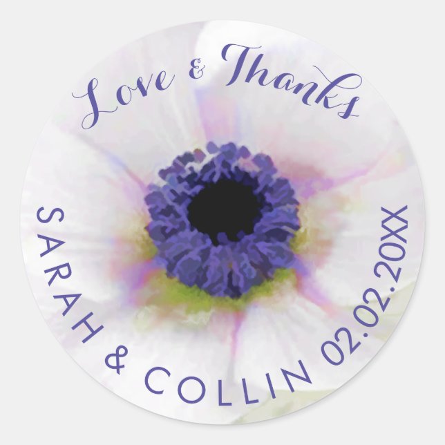 Sticker Rond PixDezines floral/anémones blanches/violettes (Devant)