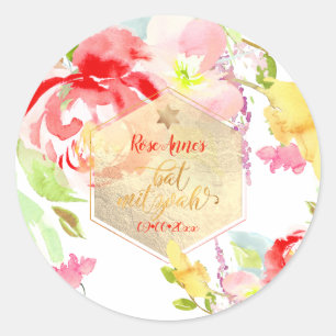 Sticker Rond PixDezines Floral Aquarelle Bat mitzvah, Peonies