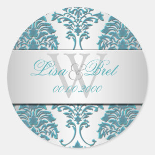Sticker Rond PixDezines florentius damask/turquoise+argent