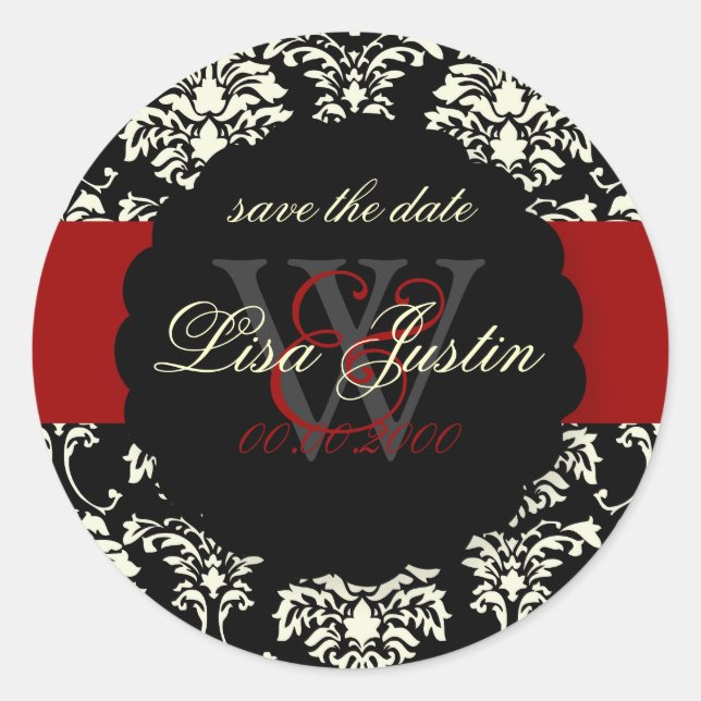 Sticker Rond PixDezines Florentius Damassé Noir+Rouge (Devant)