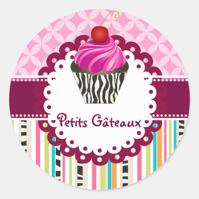 Sticker Rond PixDezines fraises tourbillons cupcake/do-it-yours (Devant)