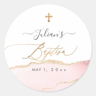 Sticker Rond PixDezines H2 Agate Blush Pink Gold Baptism