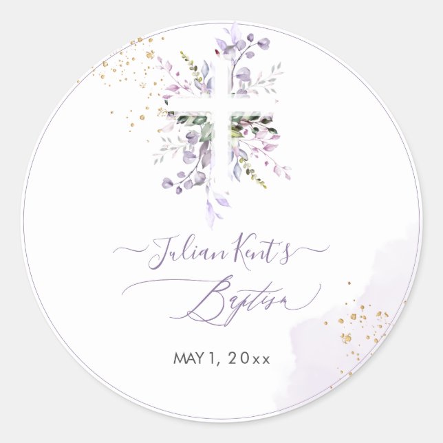 Sticker Rond PixDezines H2 Lilac Purple Eucalyptus Baptême (Devant)
