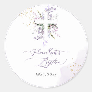 Sticker Rond PixDezines H2 Lilas Violet Baptême Eucalyptus