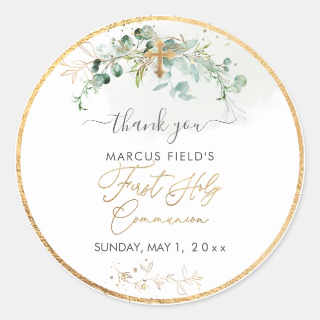 Sticker Rond PixDezines H2 Vert Eucalyptus Communion Sainte (Devant)