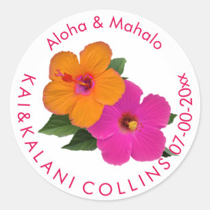 Sticker Rond PixDezines Hibiscus orange/rose/Aloha/Mahalo