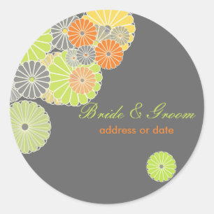 Sticker Rond PixDezines Kiku (chrysanthème), couleur agrumes