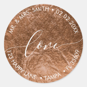 Sticker Rond PixDezines LOVE FAUX FOIL, CUIVRE