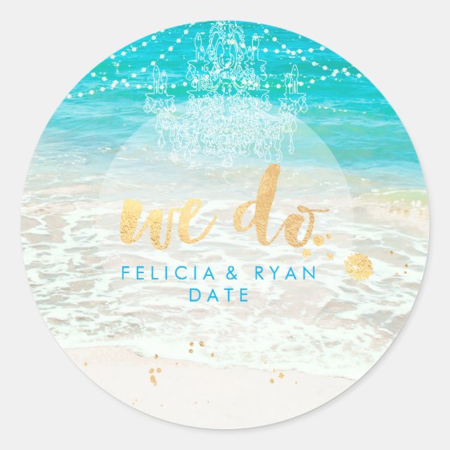 Sticker Rond PixDezines lustre/plage/guirlandes lumineuses (Devant)