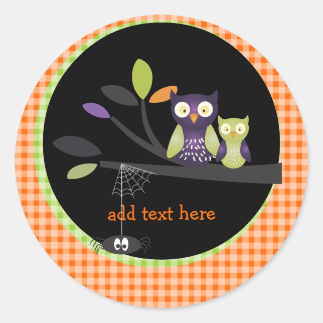 Sticker Rond PixDezines Mammy+baby owl, halloween (Devant)