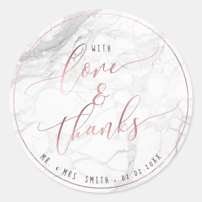 Sticker Rond PixDezines MARBLE+FAUX OR ROSE, LOVE+MERCI (Devant)