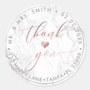 Sticker Rond PixDezines MARBLE FAUX ROSE OR, MERCI+COEUR