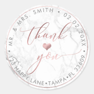 Sticker Rond PixDezines MARBLE FAUX ROSE OR, MERCI+COEUR