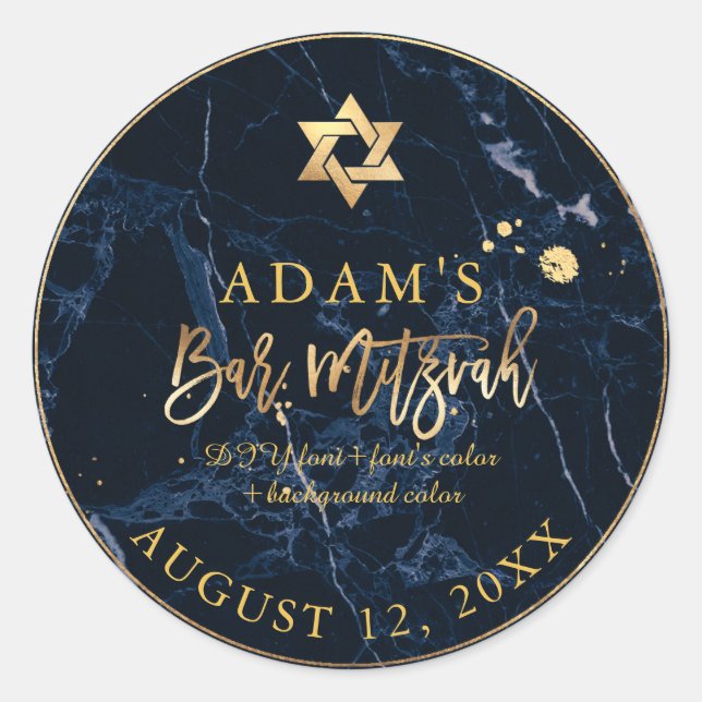 Sticker Rond PixDezines Marble Mitzvah Autocollants/Midnight Bl (Devant)