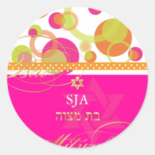 Sticker Rond PixDezines Mod Bubbles, Bat mitzvah rétro