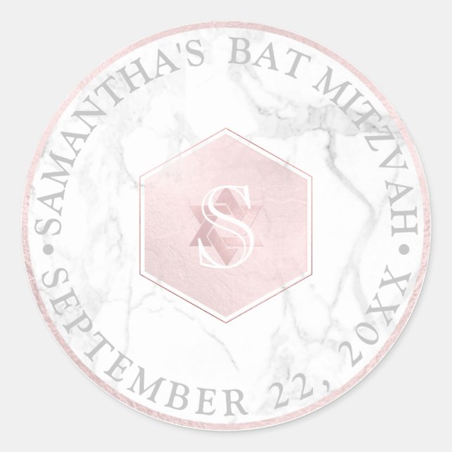 Sticker Rond PixDezines Monogram Blush rose Honeycomb Mitzvah (Devant)