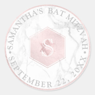 Sticker Rond PixDezines Monogram Blush rose Honeycomb Mitzvah