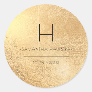 Sticker Rond PixDezines Monogram Faux Gold Foil Adresse de reto
