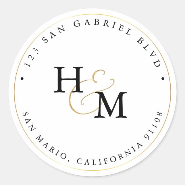 Sticker Rond PixDezines Monogram Faux Gold Script Ampersand C (Devant)