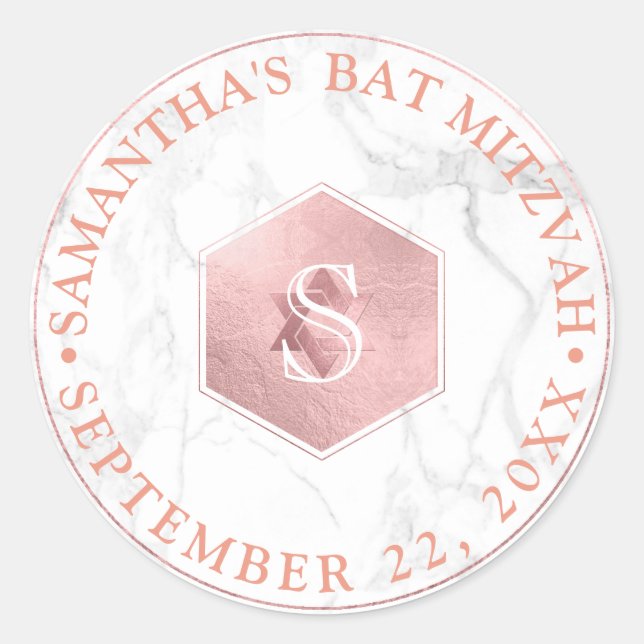 Sticker Rond PixDezines Monogram Faux Rose Honeycomb Mitzvah (Devant)