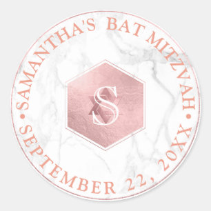 Sticker Rond PixDezines Monogram Faux Rose Honeycomb Mitzvah