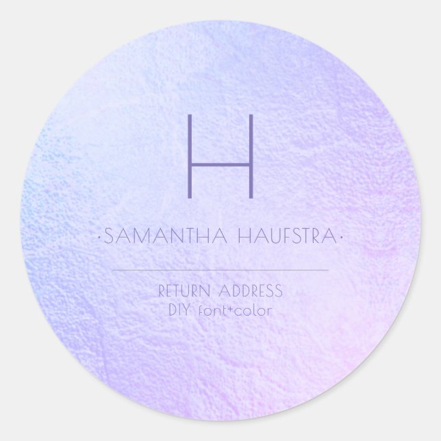 Sticker Rond PixDezines Monogram Iridescente Hydrangea+Violet (Devant)