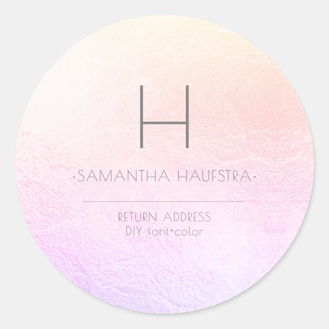 Sticker Rond PixDezines Monogram Ombre Blush Faux Foil (Devant)