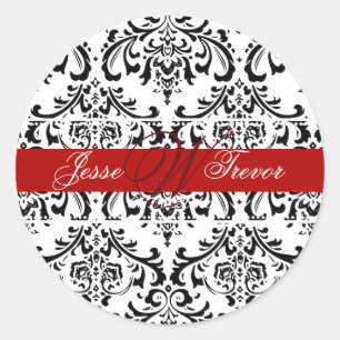 Sticker Rond PixDezines Monogram Rossi Damask, do-it-yourself c