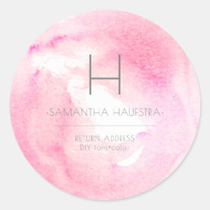 Sticker Rond PixDezines Monogramme Aquarelle rose framboise