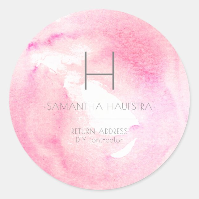 Sticker Rond PixDezines Monogramme Aquarelle rose framboise (Devant)