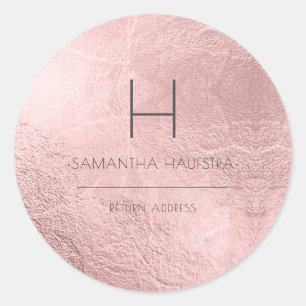 Sticker Rond PixDezines Monogramme Faux Or Rose Feuille