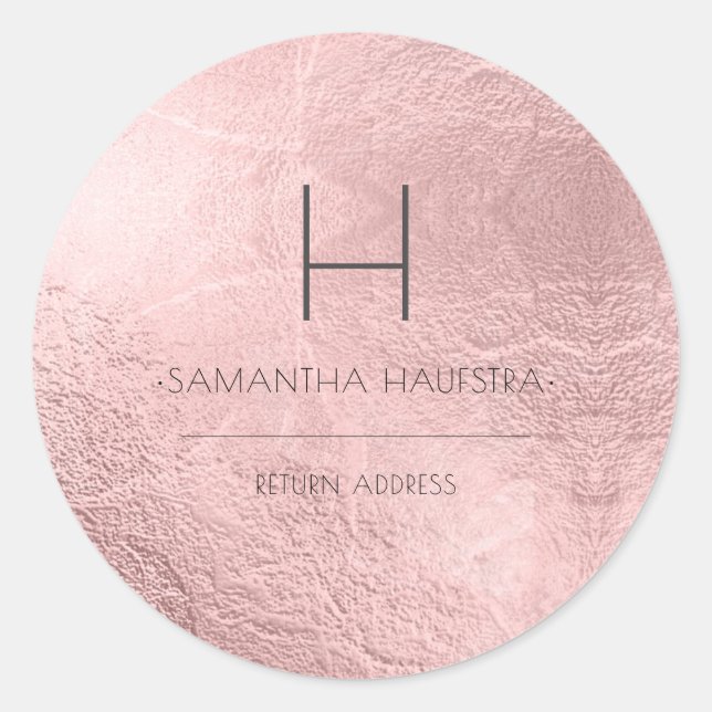 Sticker Rond PixDezines Monogramme Faux Or Rose Feuille (Devant)