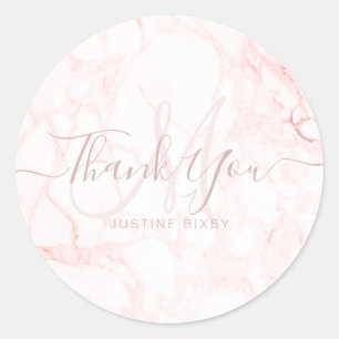 Sticker Rond PixDEzines Monogramme Merci en marbre clair élégan